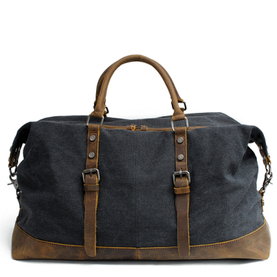 TP2 WAX VampTraveler™ XL Dicke gewachstem Canvas - Leder Reisetasche Handgepäck Weekender Schultertasche - Schwarz